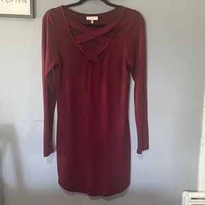 Bobbie Brooks Burgundy Crisscross Front Long Sleeve Dress – Size S